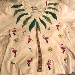 Tropical Flamingo Embellished Blouse